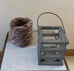 houten lantaarn /waxinelicht glazen binnenring rond/vierkant, Grijs, Ophalen of Verzenden, Zo goed als nieuw, Hout