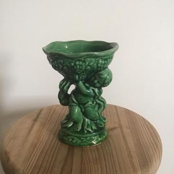 Groen keramieken vintage, vaasje, bloempotje beschikbaar voor biedingen