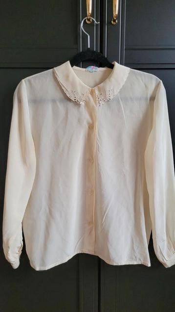 Vintage blouse echt zijde broderie kraag beschikbaar voor biedingen