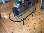 Vintage metalen salontafel met glazen blad., 50 tot 100 cm, Minder dan 50 cm, 100 tot 150 cm, Gebruikt