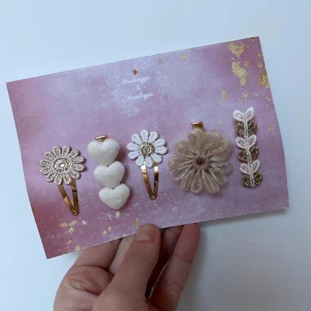 Haarknipjes & haarclipjes cadeauset schuifspeldjes wit goud, Kinderen en Baby's, Kindermode-accessoires, Nieuw, Ophalen of Verzenden