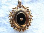 Prachtig Antiek 18 Karaat Gouden Medaillon met Zwarte Onix, Verzenden, Goud, Hanger, Met edelsteen
