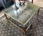 Glazen salontafel met messing frame, Ophalen, 50 tot 100 cm, Vierkant, 50 tot 100 cm