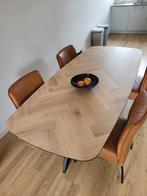 Visgraat tafel met leren stoelen, Ophalen, 200 cm of meer, Zo goed als nieuw, Vijf personen of meer