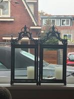 Mooie set windlichten metaal/glas, Huis en Inrichting, Woonaccessoires | Kandelaars en Kaarsen, Ophalen, 25 tot 50 cm, Zo goed als nieuw