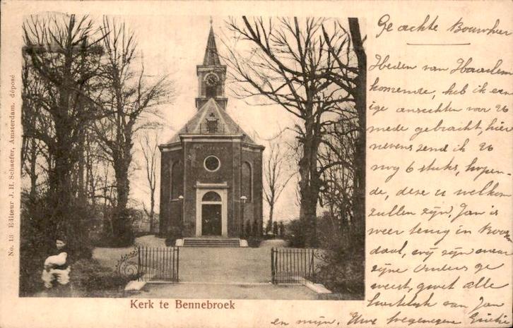 Bennebroek - Kerk te, Verzamelen, Ansichtkaarten | Nederland, Gelopen, Noord-Holland, Voor 1920, Ophalen of Verzenden