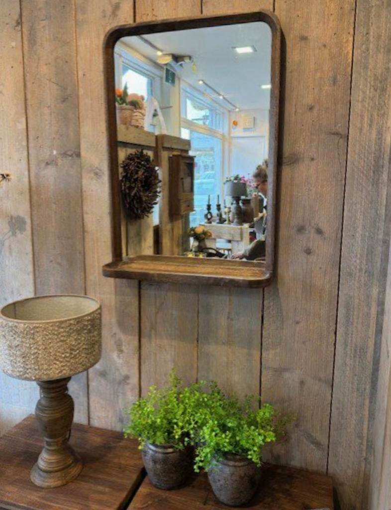 Mooie spiegel met plateau, Huis en Inrichting, Woonaccessoires | Spiegels, Nieuw, Minder dan 50 cm, Minder dan 100 cm, Rechthoekig