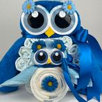 Luiertaart uil Luieruil jongen Royal blauw licht blauw, Ophalen of Verzenden, Nieuw, Kraamcadeau