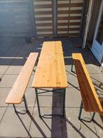 Outdoors wooden table and benches, Ophalen, Zo goed als nieuw, Rechthoekig
