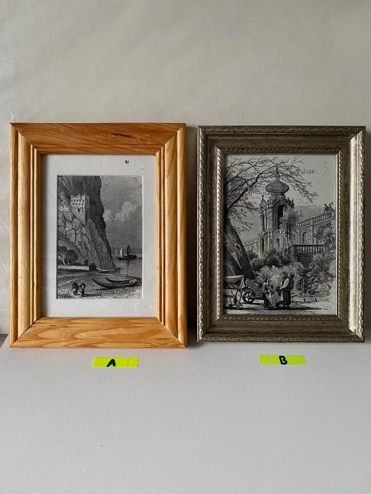 Ingelijste gravures : A + B, Antiek en Kunst, Kunst | Etsen en Gravures, Ophalen of Verzenden