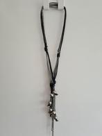 Bijou Brigitte zwart leren ketting met zilver balletjes, Sieraden, Tassen en Uiterlijk, Met hanger, Zwart, Ophalen of Verzenden