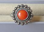 Zilveren ring koraal steen bloedkoraal filigraan ring zilver, Sieraden, Tassen en Uiterlijk, Ringen, 18 tot 19, Gebruikt, Ophalen of Verzenden
