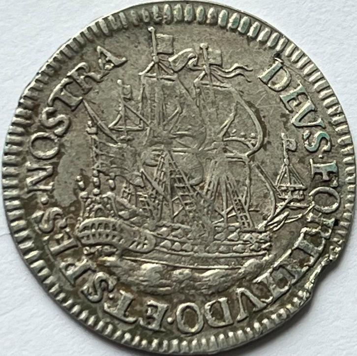 Enkhuizen mooie scheepjesschelling 1678, Postzegels en Munten, Munten | Europa | Niet-Euromunten, Losse munt, Overige landen, Zilver