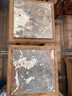 Twee Frans eiken kastjes nachtkastjes met marmer, Ophalen, Gebruikt, Minder dan 45 cm, 70 cm of meer