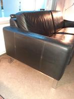 Zwarte leren bank 210cm, Huis en Inrichting, Ophalen, Gebruikt, Tweepersoons, 75 tot 100 cm