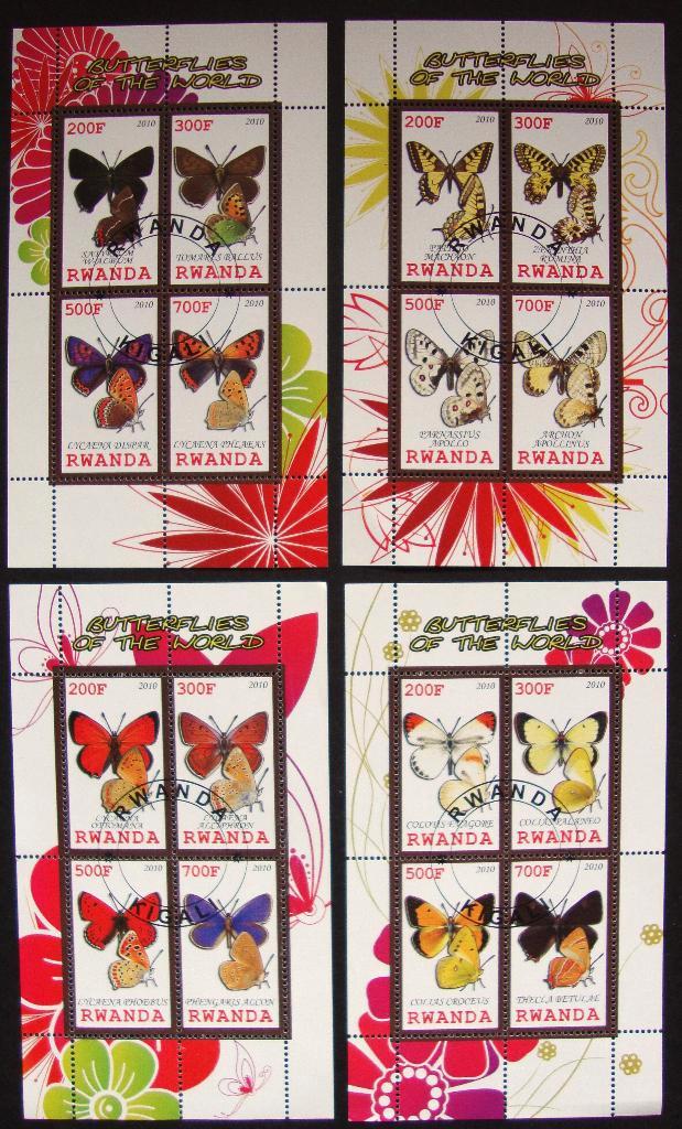 - 678 - 4 Blokken met 16 Vlinders-zegels., Postzegels en Munten, Postzegels | Thematische zegels, Gestempeld, Dier of Natuur, Verzenden