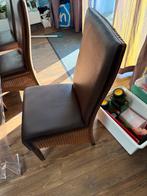 6 Loyd Loom Stoelen Bruin Leer & Riet, Ophalen, Bruin, Leer, Zo goed als nieuw
