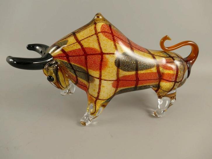 Glazen Stier Murano Stijl - 40cm, Antiek en Kunst, Kunst | Beelden en Houtsnijwerken, Ophalen of Verzenden