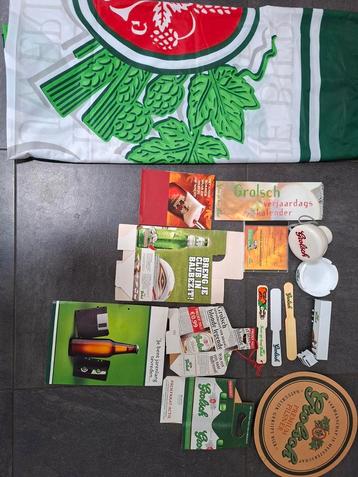 Diverse Grolsch verzamel items + Mega Grolsch vlag 180300  beschikbaar voor biedingen