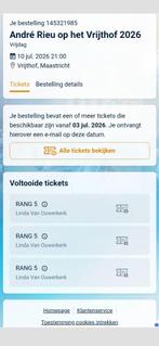 tickets Andre Rieu Frijthof 10-07-2026, Tickets en Kaartjes, Drie personen of meer, Juli, Vocaal
