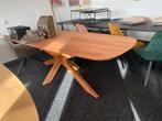 Ovale acaciahouten eettafel 240x100 met houten matrix poot, Ophalen, 100 tot 150 cm, Vijf personen of meer, Ovaal