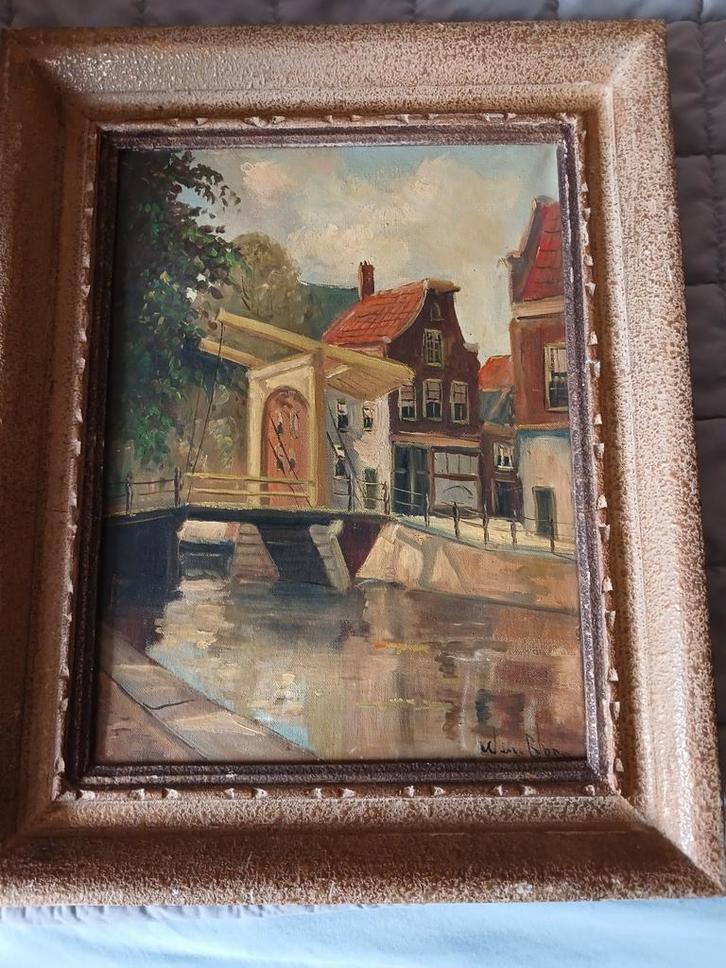 Amsterdams Grachtengezicht Wim Bloem - Olieverf Schilderij, Antiek en Kunst, Kunst | Schilderijen | Klassiek, Ophalen of Verzenden