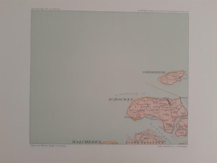 B047/ Plattegrond kerkelijke indeling deel Zeeland rond 1550, Antiek en Kunst, Kunst | Litho's en Zeefdrukken, Ophalen of Verzenden