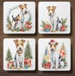 Fox Terrier Kerst onderzetters met houder, Ophalen of Verzenden, Nieuw, Glas of Kopje