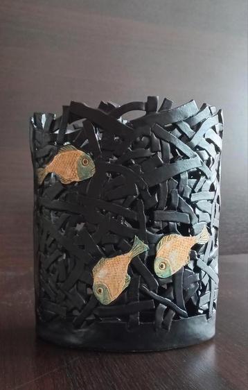 Unieke keramische vaas abstract Art geglazuurde visfiguren beschikbaar voor biedingen