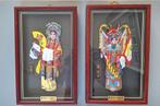 Prachtige handgeschilderde peking opera figuren achter glas, Antiek en Kunst, Ophalen of Verzenden