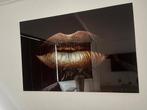 Glas schilderij gouden lippen, Ophalen, Zo goed als nieuw, Schilderij, 100 tot 125 cm