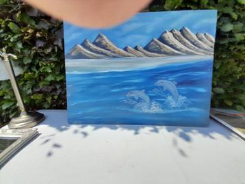 schitterende dolfijnen schilder handgeschilderd op canvas beschikbaar voor biedingen