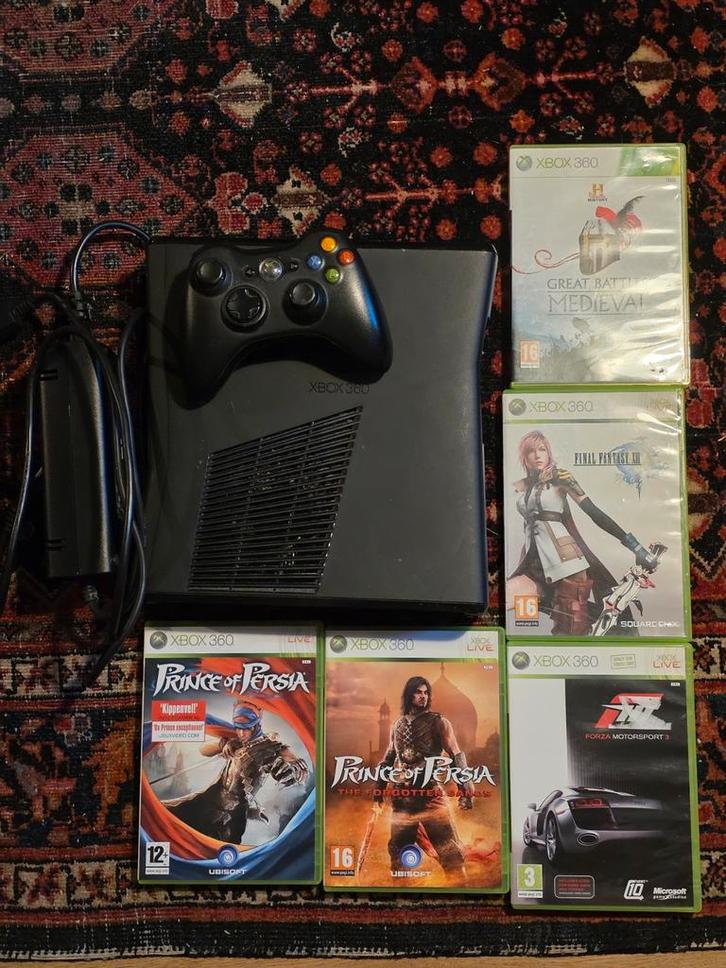 Xbox 360 S 250GB + Controller + 5 Games, Spelcomputers en Games, Spelcomputers | Xbox 360, Gebruikt, 250 GB, 360 S, Met 1 controller