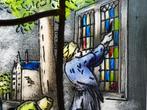 Een glas in lood raamhanger van de schilder gesigneerd, Ophalen of Verzenden