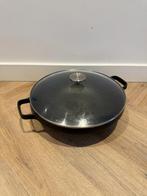 Gebruikt zwart BergHoff GEM chinese wok 32cm deksel inductie, Gebruikt, Inductieplaat, Ophalen of Verzenden, Rvs