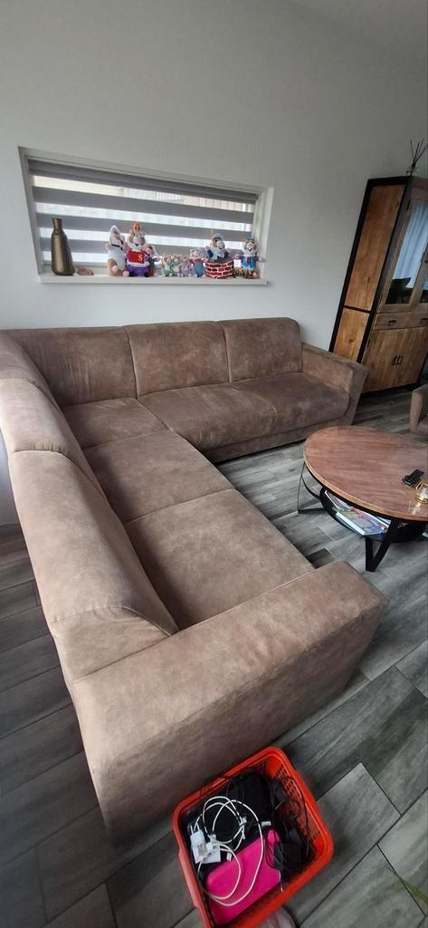 Hoekbank links preston stof taup kleur, Huis en Inrichting, Banken | Sofa's en Chaises Longues, Zo goed als nieuw, Vierpersoons of meer