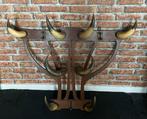 Antieke brocante kapstok, 8 stieren/koeien hoorns + 3 haken, Ophalen of Verzenden