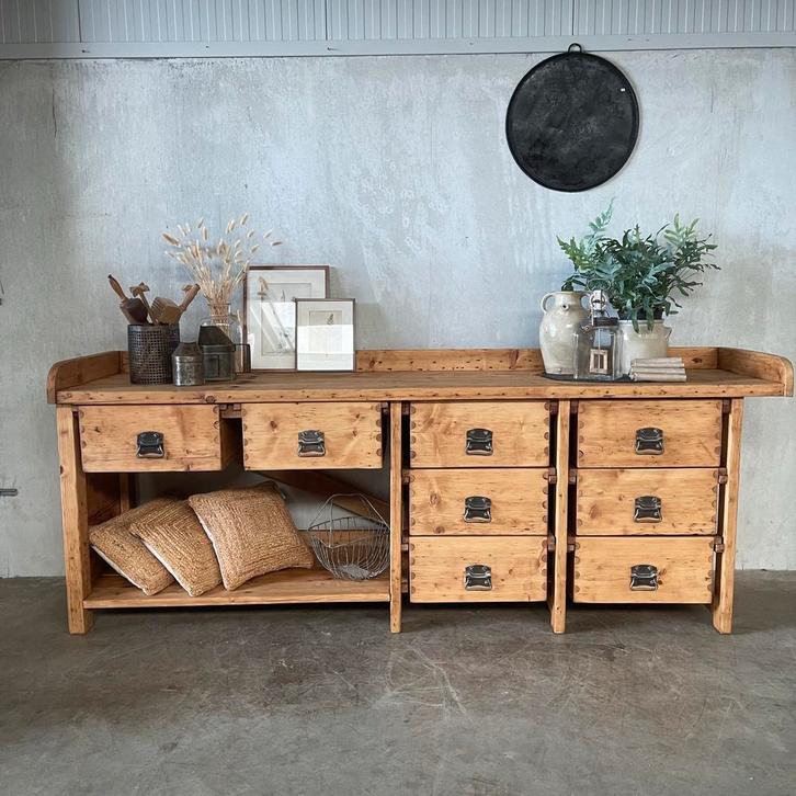 Oude bakkerswerkbank, vintage werkbank, keukeneiland, keuken, Antiek en Kunst, Curiosa en Brocante, Ophalen