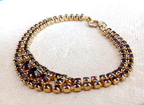 Vintage Granaat Armband.18 t/m 21 cm., Sieraden, Tassen en Uiterlijk, Armbanden, Gebruikt, Goud, Goud, Met edelsteen, Verzenden