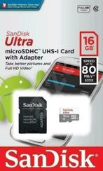 SanDisk Ultra 16 GB 16GB micro SD classe 10 met SD adapter, Audio, Tv en Foto, Fotografie | Geheugenkaarten, Nieuw, 16 GB, MicroSDHC