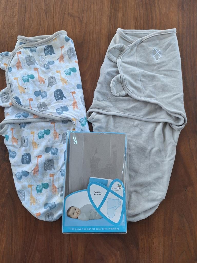 Set van 2 swaddle inbakerdoeken maat S/M, Ophalen of Verzenden, Gebruikt, Minder dan 70 cm, Bakerzak of Bakerdoek