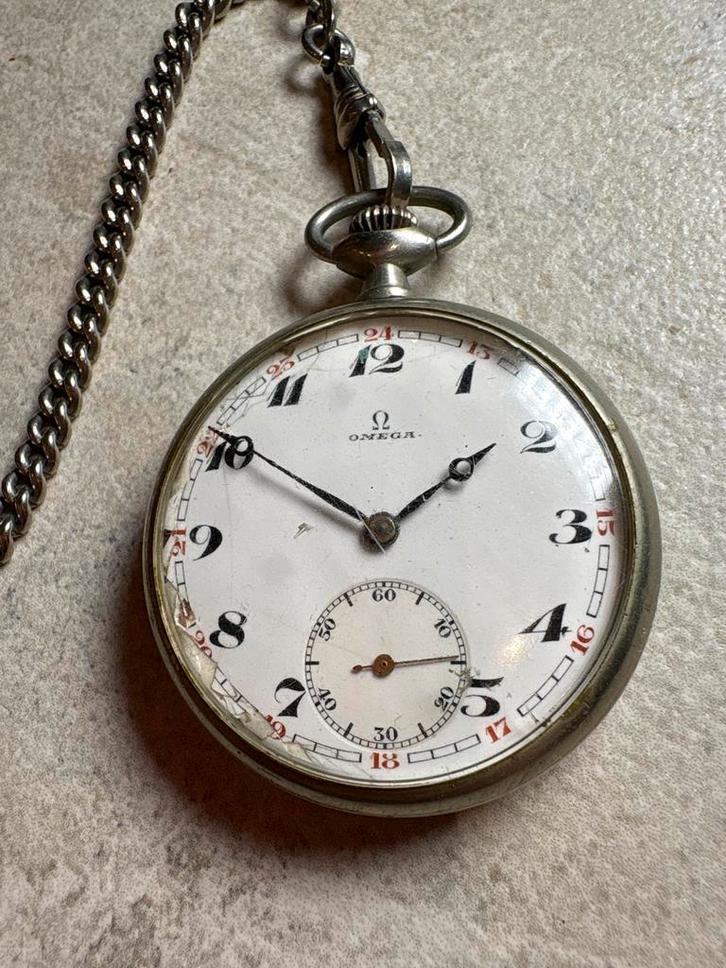 Vintage Omega Zakhorloge met Ketting, Antiek en Kunst, Antiek | Klokken, Ophalen of Verzenden