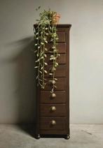 Brocante hoge smalle eiken ladekast vintage archiefkast kast, Ophalen of Verzenden