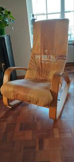 Schommelstoel, massief eiken met stof., Ophalen, Gebruikt, Bruin, Leer