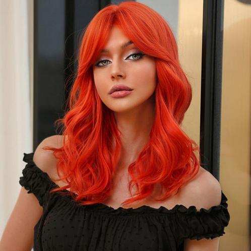 Pruik halflang oranje-rood haar in laagjes, Sieraden, Tassen en Uiterlijk, Uiterlijk | Haarverzorging, Nieuw, Pruik of Haarverlenging