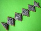 Prachtige Aparte Brede Antieke Zilveren Armband - Djokja, Verzenden, Zilver, Armband