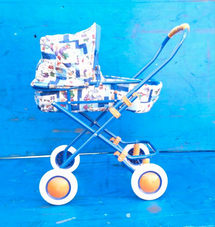 Vintage blauwe poppenwagen, Verzamelen, Geboortekaartjes en Visitekaartjes, 1980 tot 1990, Ophalen of Verzenden