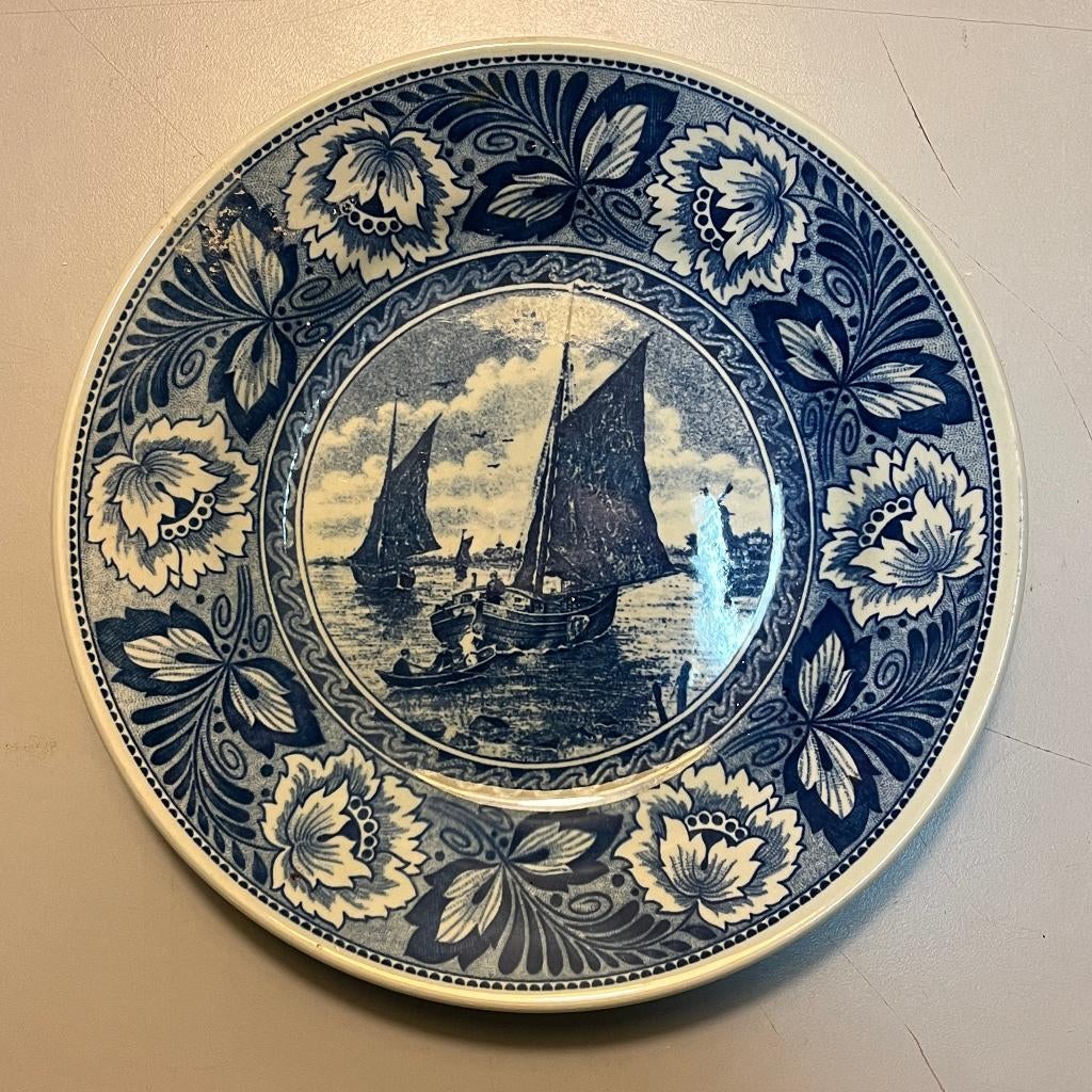 Delfts blauw wandbord zeilschepen Boch Royal Sphinx, Ophalen of Verzenden