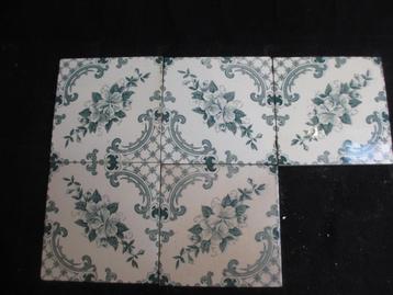 5 antieke tegels 14,5x14,5cm art deco rond 1900 gemaakt beschikbaar voor biedingen