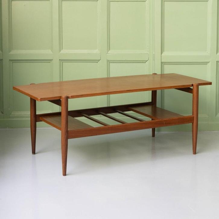 Vintage mid century salontafel met omkeerbaar blad, Huis en Inrichting, Tafels | Salontafels, Gebruikt, Minder dan 50 cm, 50 tot 100 cm